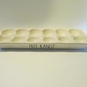 Rae Dunn white ceramic Free Range 12 egg holder kitchen farm country decor